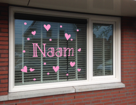 Geboortesticker hartjes met naam