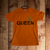 Stijlvol Oranje "QUEEN" T-shirt met Kroonopdruk - 100% Katoen & Regular Fit